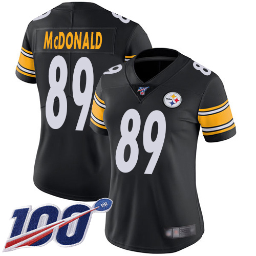 Women Pittsburgh Steelers Football 89 Limited Black Vance McDonald Home 100th Season Vapor Untouchable Nike NFL Jersey